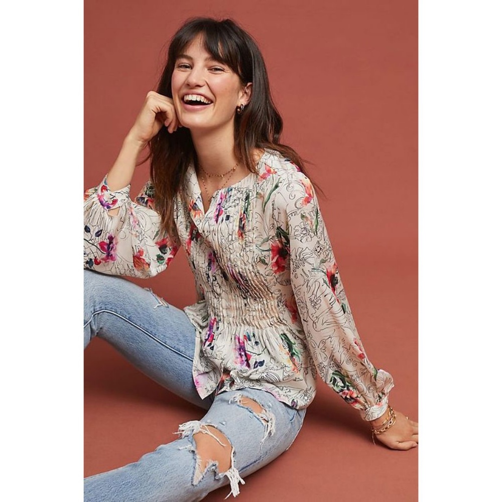 NEW Anthropologie Barnes floral pintucked blouse